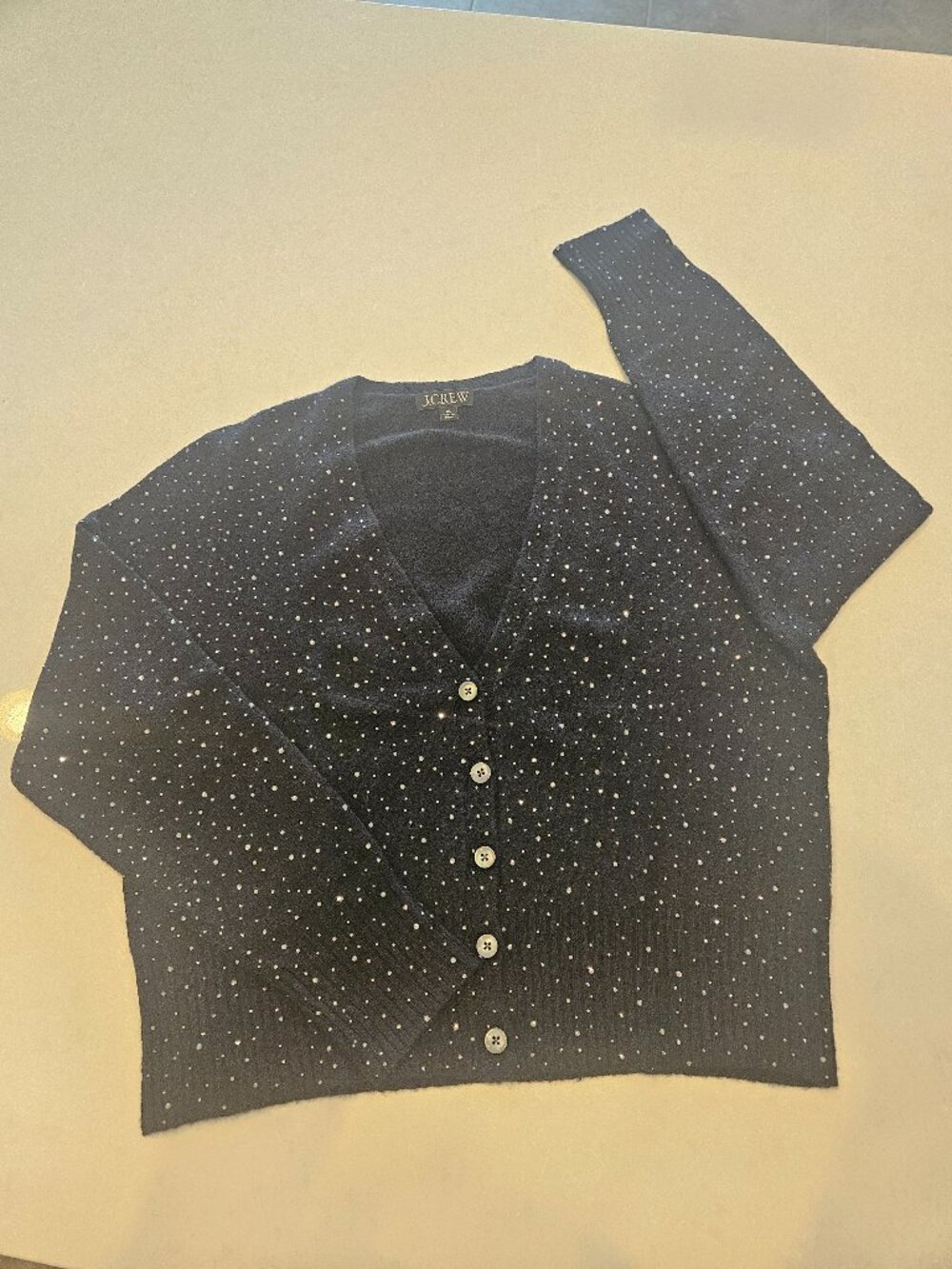 J.Crew Clear Crystal Embellished Merino Wool Cardigan Sweater - Black - Size XL